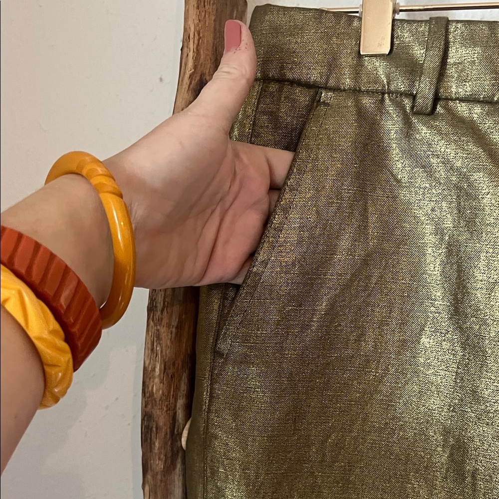 J. Crew Metallic Gold Woven Linen Blend Dress Pants Size 12 - Picture 3 of 7